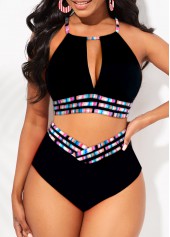 Contrast Binding Black Striped Bikini Set
