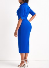 Royal Blue dresses,Plain Color dresses,Surplice Royal Blue Belted V Neck Dress