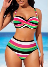 ROTITA Criss Cross Multi Color High Waisted Bikini Set