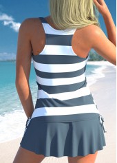 Dark Grey plus size,Striped plus size,ROTITA Plus Size Fake 2in1 Striped Tankini Top