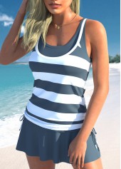 Dark Grey plus size,Striped plus size,ROTITA Plus Size Fake 2in1 Striped Tankini Top