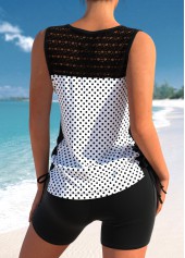 White swimwear,Black swimwear,Dot swimwear,ROTITA Criss Cross White Polka Dot Tankini Top