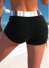 Black swimwear,Striped swimwear,Geometric swimwear,ROTITA Black Multi Stripe Print Mid Waisted Swim Shorts