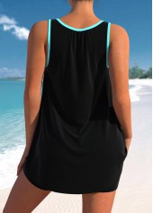 Cyan swimwear,Black swimwear,Floral swimwear,Plants swimwear,Geometric swimwear,ROTITA Bowknot Cyan Floral Print Tankini Top