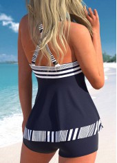 Navy swimwear,White swimwear,Striped swimwear,ROTITA Criss Cross Navy Striped Tankini Top