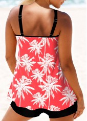 Coral swimwear,Plants swimwear,ROTITA Metal Ring Coral Red Leaf Print Tankini Top