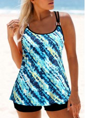Metal Ring Blue Multi Stripe Print Tankini Set