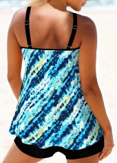 Blue swimwear,Striped swimwear,ROTITA Metal Ring Blue Multi Stripe Print Tankini Top