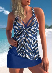 Criss Cross Blue Animal Print Tankini Set