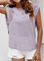Lace Light Purple Round Neck T Shirt