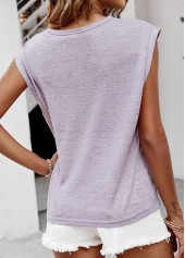 Light Purple tops,Plain Color tops,Lace Light Purple Round Neck T Shirt