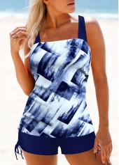 Navy Wide Strap Geometric Print Tankini Set