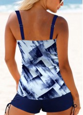 Navy swimwear,Geometric swimwear,ROTITA Navy Wide Strap Geometric Print Tankini Top