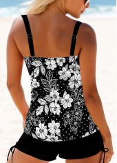 Black swimwear,Floral swimwear,Plants swimwear,Dot swimwear,ROTITA Wrap Black Floral Print Tankini Top