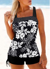 Wrap Black Floral Print Tankini Set