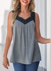 ROTITA Fabric Stitching Grey Marl Shirred Tank Top