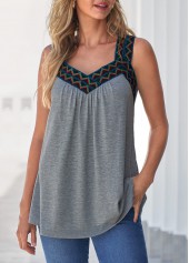 Light Grey Marl tops,Plain Color tops,ROTITA Fabric Stitching Grey Marl Shirred Tank Top