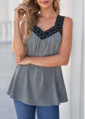 Light Grey Marl tops,Plain Color tops,ROTITA Fabric Stitching Grey Marl Shirred Tank Top
