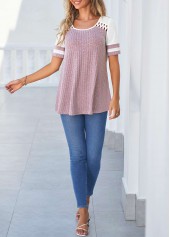 Purple tops,Plain Color tops,ROTITA Cut Out Purple Round Neck T Shirt