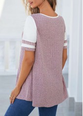 Purple tops,Plain Color tops,ROTITA Cut Out Purple Round Neck T Shirt