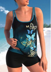 Peacock Blue Ombre Butterfly Print Tankini Set
