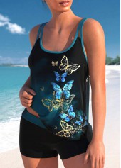 Peacock Blue swimwear,Black swimwear,Animal Print swimwear,Ombre swimwear,ROTITA Peacock Blue Ombre Butterfly Print Tankini Top