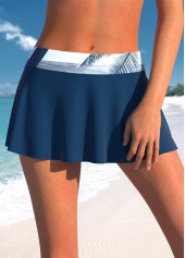 Navy swimwear,White swimwear,Plants swimwear,ROTITA Fake 2in1 Navy Tropical Plants Print Tankini Top