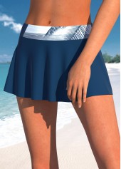 Navy swimwear,White swimwear,Plants swimwear,ROTITA Fake 2in1 Navy Tropical Plants Print Tankini Top