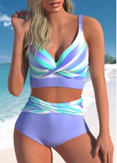 Criss Cross Light Purple Striped Bikini Set