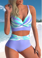 Light Purple swimwear,Striped swimwear,Geometric swimwear,ROTITA Criss Cross Light Purple Striped Bikini Top