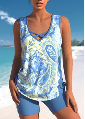 Criss Cross Dusty Blue Paisley Print Tankini Set