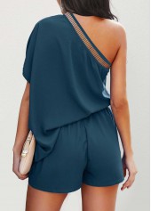 Peacock Blue jumpsuits & rompers,Plain Color jumpsuits & rompers,ROTITA Peacock Blue One Shoulder Pocket Romper