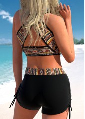 Black swimwear,Tribal swimwear,ROTITA Bowknot Black African Tribal Print Bikini Top