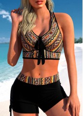 Bowknot Black African Tribal Print Bikini Set