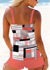 Coral swimwear,Geometric swimwear,ROTITA Coral Red Geometric Print Tankini Top