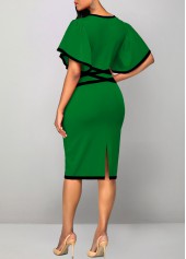 Green dresses,Plain Color dresses,ROTITA Contrast Binding Green Round Neck Bodycon Dress