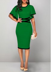 Green dresses,Plain Color dresses,ROTITA Contrast Binding Green Round Neck Bodycon Dress