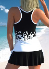 Black swimwear,White swimwear,Floral swimwear,Ombre swimwear,ROTITA Drawstring Black Floral Print Tankini Top