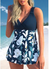 Peacock Blue swimwear,Floral swimwear,ROTITA Peacock Blue Floral Print Swimdress Top