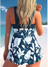 Peacock Blue swimwear,Floral swimwear,ROTITA Peacock Blue Floral Print Swimdress Top