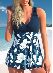Peacock Blue Floral Print Swimdress Set