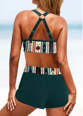 Turquoise swimwear,Tribal swimwear,Floral swimwear,Geometric swimwear,Striped swimwear,ROTITA Metal Ring Turquoise Tribal Print Bikini Top