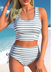 Light Grey Wide Strap Striped Bikini Set