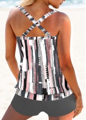 Grey swimwear,Geometric swimwear,Striped swimwear,ROTITA Criss Cross Grey Geometric Print Tankini Top