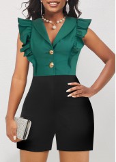 Green plus size,Black plus size,Contrast Color plus size,ROTITA Plus Size Shawl Collar Sleeveless Regular Romper