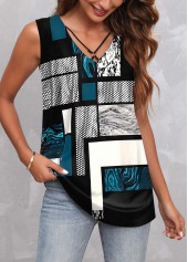 ROTITA Metal Ring Geometric Print Multi Color Tank Top