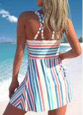 Multi Color swimwear,Striped swimwear,ROTITA Criss Cross Multi Color Swimdress Top