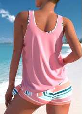 Pink swimwear,Striped swimwear,Geometric swimwear,ROTITA Bowknot Pink Multi Stripe Print Tankini Top