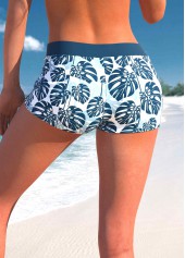 Peacock Blue swimwear,White swimwear,Plants swimwear,ROTITA Peacock Blue Tropical Plants Print Swim Shorts