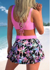 Neon Pink swimwear,Plain Color swimwear,ROTITA Wide Strap Lace Up Neon Pink Bikini Top